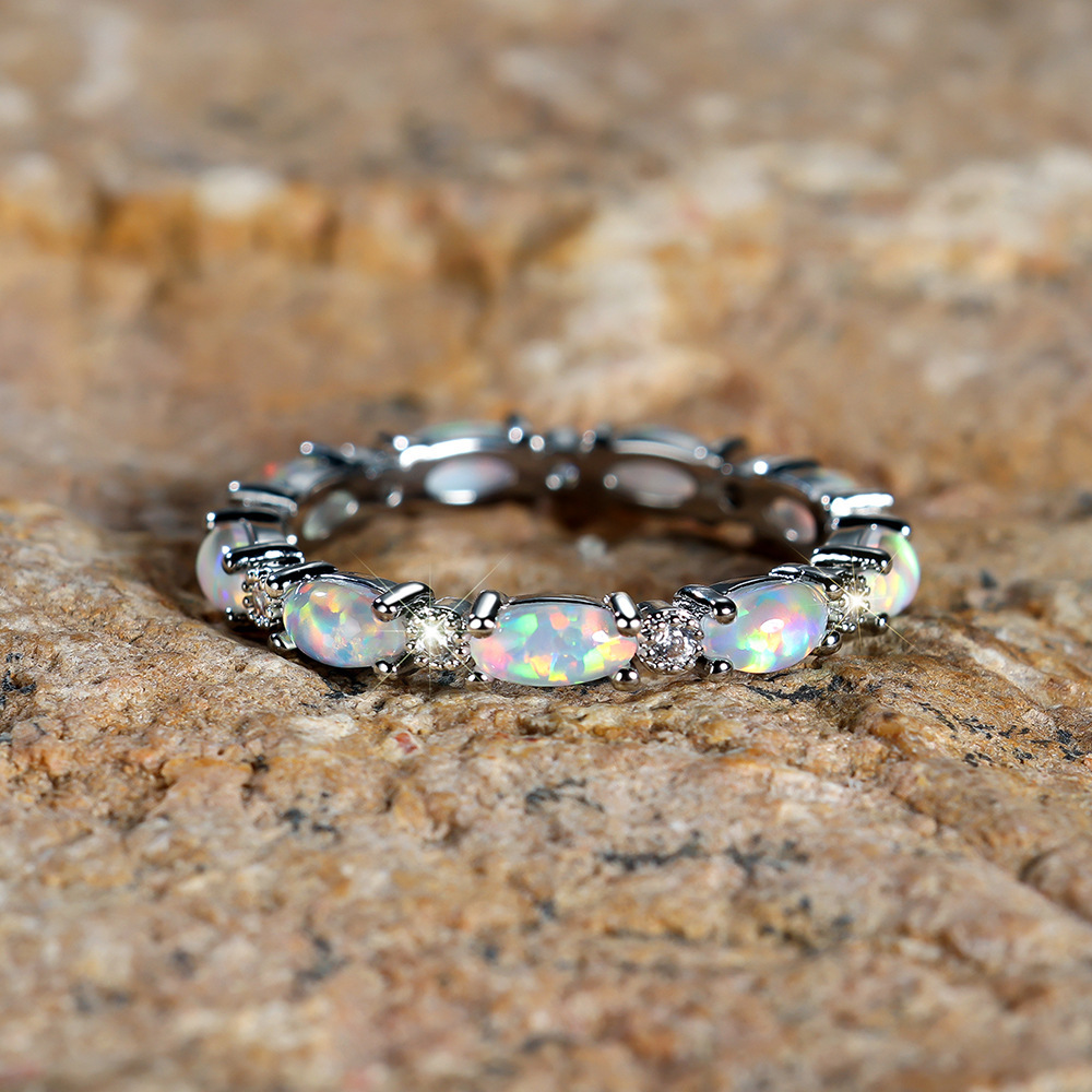Classic Style Circle Copper Inlay Opal Zircon Rings