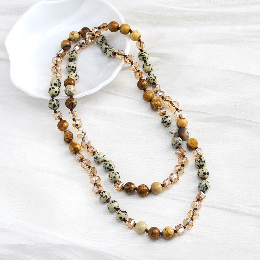 Fashion Bohemian Style Knot Natural Stone Glass Necklace For Women Sweater Chain Fashion Simple Matching Accessories Handmade Irregular