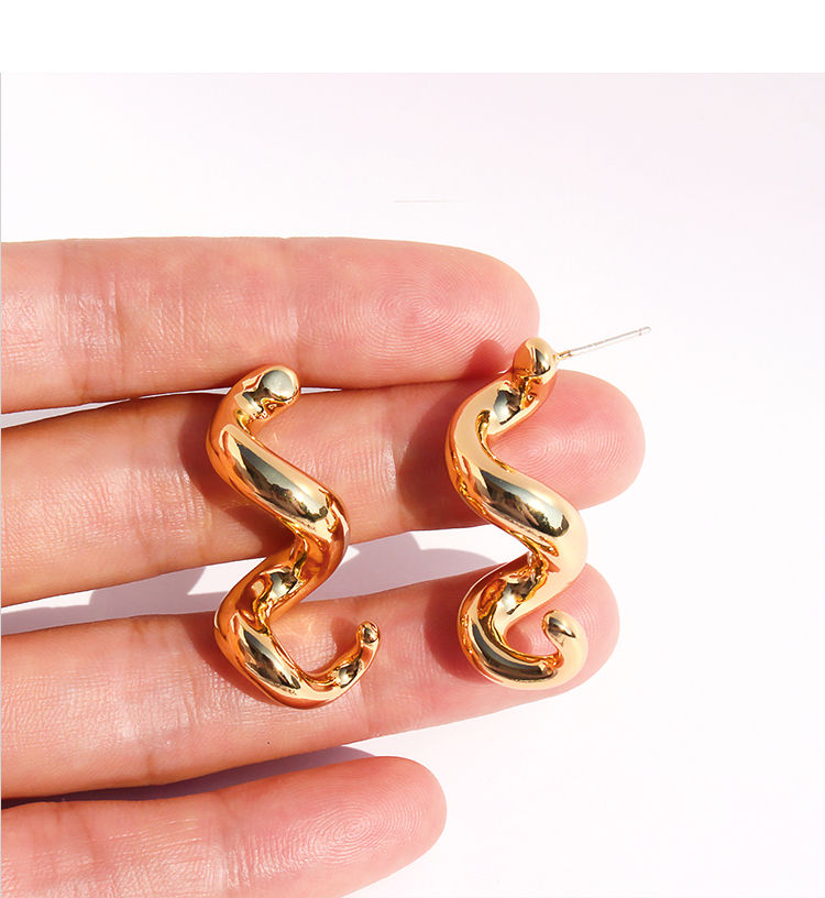 Exaggerated Casual Wave Spiral Twisted Line Metal Style Earrings Geometric Shape Daily Streetwear Accessories For Men And Women