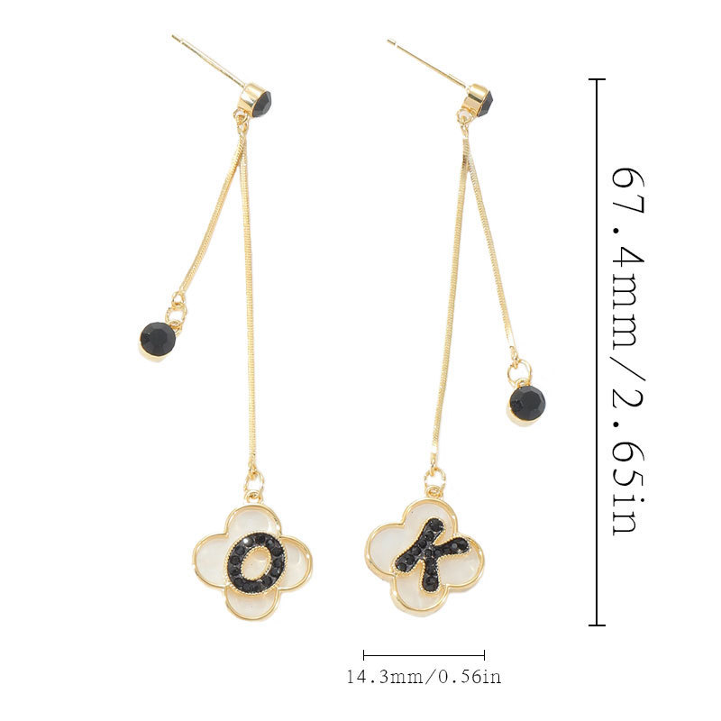 Trendy Long Letter Earrings Women Fashionable Tassel Dangle Studs Face Slimming Elegant Copper Plated Alphabet Jewelry
