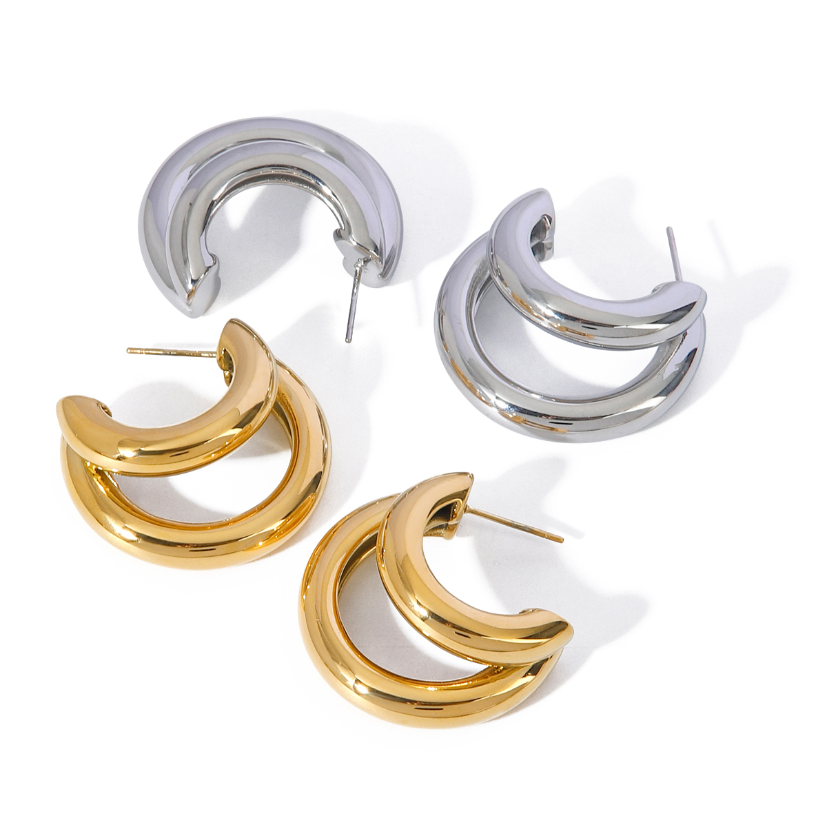 304 Stainless Steel Solid Color PVD Coated 18K Gold Plated Simple Style Classic Style Plating Gold Ear Studs
