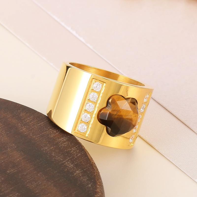304 Stainless Steel Star PVD Coated Rhinestones 18K Real Gold Plated Simple Style Classic Style Waterproof Non Tarnish Inlay Rings
