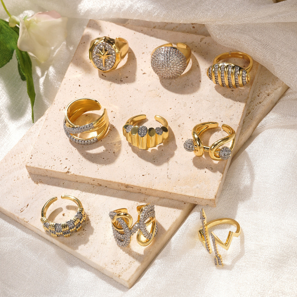 Electroplated (Including Color Retention Layer) Geometric Pattern Copper Elegant Hollow Metal Ring Fashionable Simple Luxurious Stackable Finger Accessories Unisex