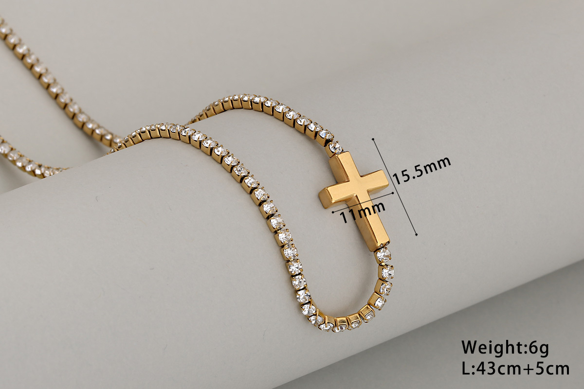 Stainless Steel Full Drill Jewelry Set Cross Circle Heart Shaped Vacuum Plating 18K Gold Dipped Water Diamond Accessories