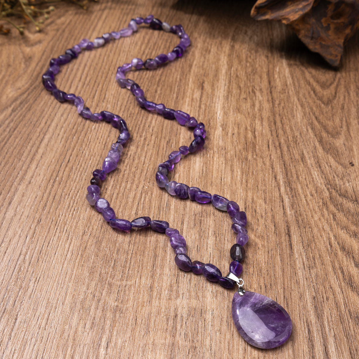 ZhouHang Natural Crystal Long Necklace Elegant Pendant Sweater Chain Amethyst Water Drop Earrings Jewelry Accessories