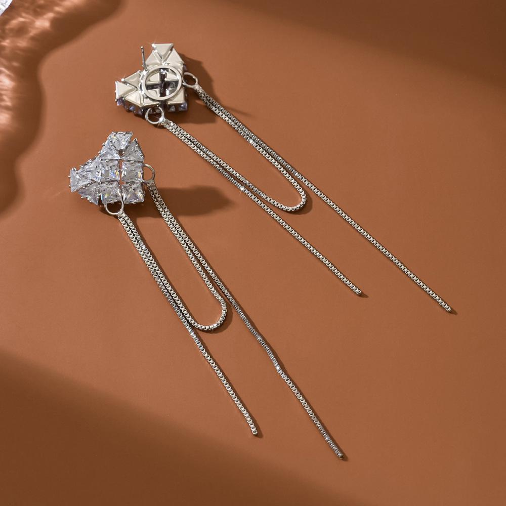 14K Gold Plated Long Tassel Earrings French Vintage Zircon Heart Shaped Elegant Women's Fashion Jewelry Accessories