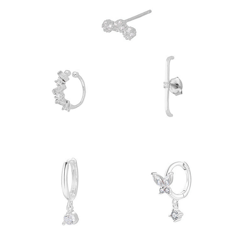 Zirconia Earrings Set Ladies Casual Star Pattern 24K Gold Plated Copper Jewelry Accessories