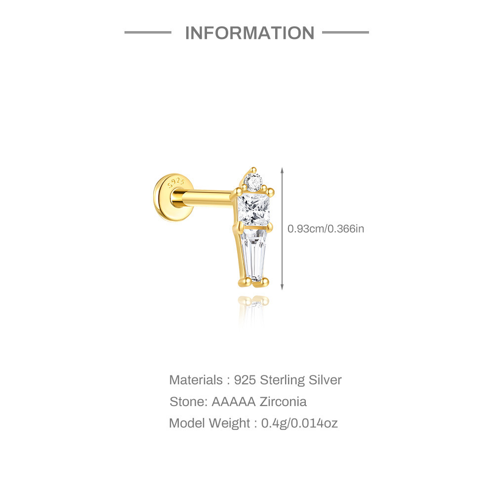 S925 Sterling Silver Geometric Diamond Koi Animal Flat Head Threaded Piercing Ear Bone Nail  Hot Selling Classic Ear Jewelry