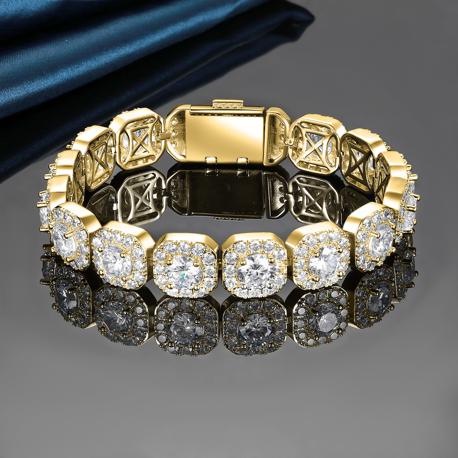 Cuban Bracelet 12mm Wide Rock Sugar Chain Zircon Bracelet Flip Cover Men's Bracelet Trendy Jewelry Tennis Bracelet Accessories