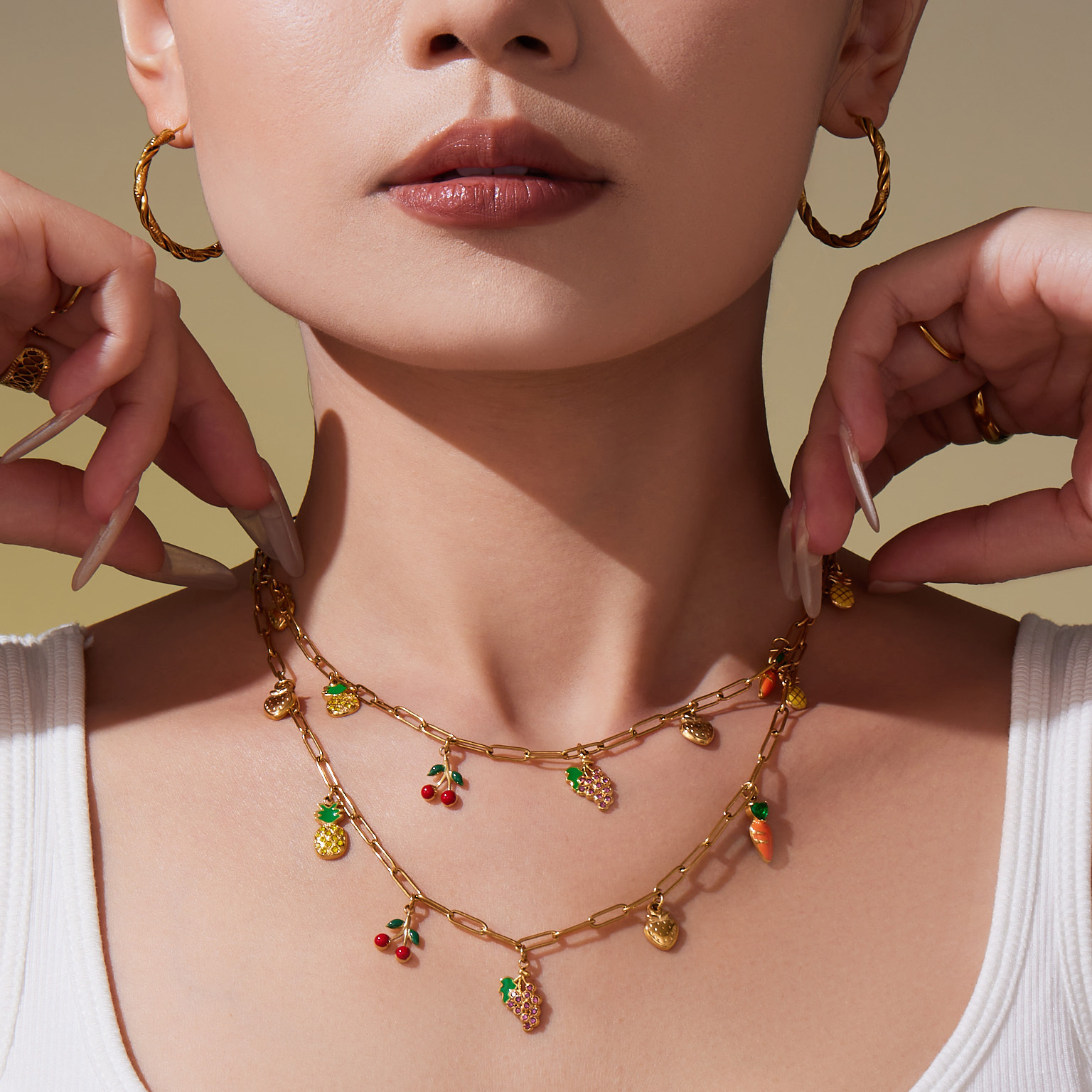 Stainless Steel DIY Multi-Accessory Fruit Pendant Necklace Bracelet Anklet Grape European And American Fashion Versatile Ins Jewelry Set