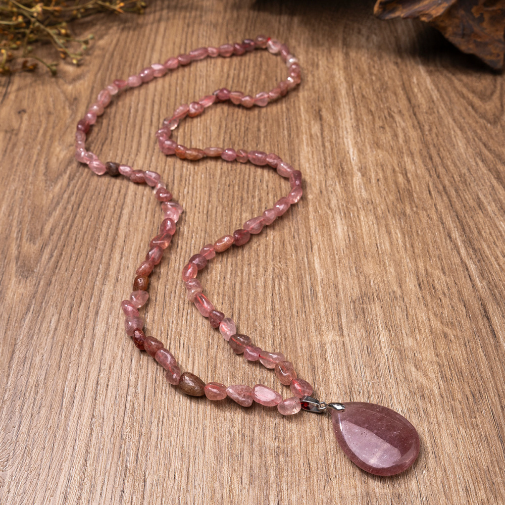 ZhouHang Natural Crystal Long Necklace Elegant Pendant Sweater Chain Amethyst Water Drop Earrings Jewelry Accessories