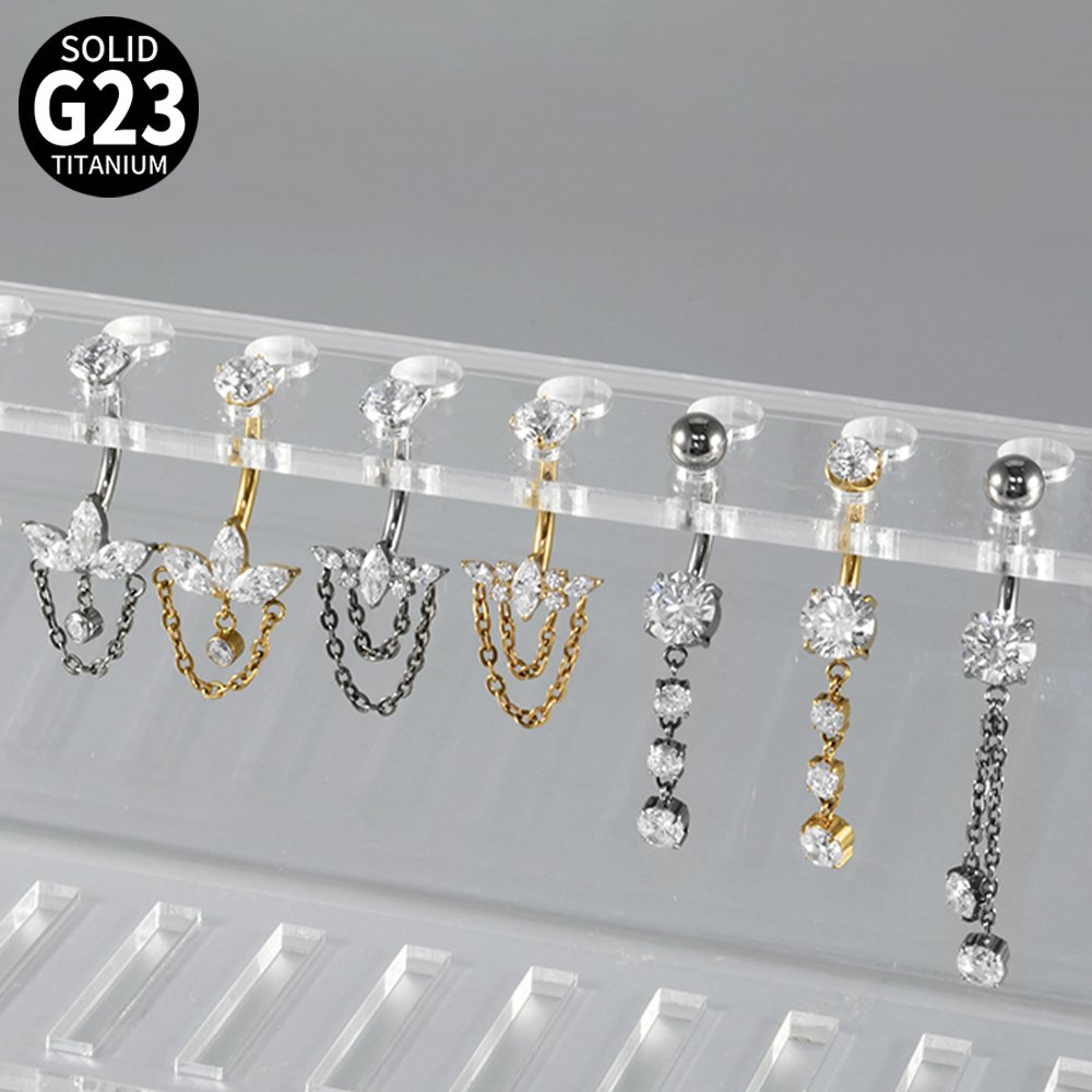 Titanium Belly Button Piercing Belly Button Ring Zircon Hanging Chain Multiple Horse Eye Pendant Internal Teeth Belly Button Nail Body Piercing Jewelry Accessories
