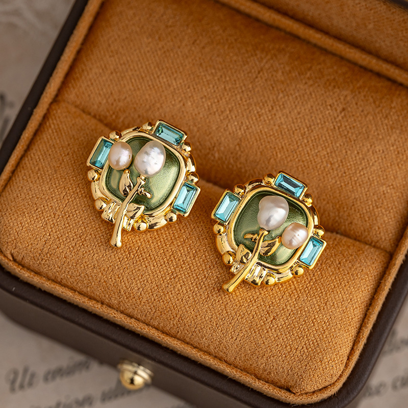 Natural Pearl Earrings For Women New Chinese Style Floral Design 925 Silver Needle Retro Courtship Fashion Jewelry Accessories