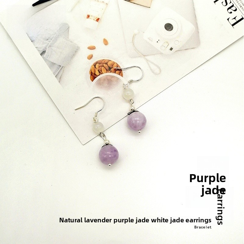 Natural Lavender Purple Jade Earrings Sweet Design New Chinese Style Retro Hanfu Earring Accessories S925 Silver Ear Pins