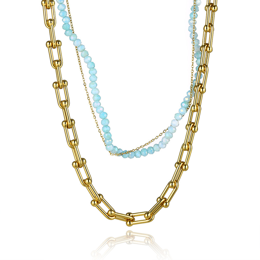 Titanium Steel Bohemian Double Layer Necklace For Women Natural Stone Beads Clavicle Chain Jewelry Accessories