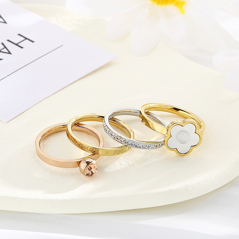 304 Stainless Steel Flower PVD Coated 18K Real Gold Plated Simple Style Classic Style Waterproof Non Tarnish Patchwork Plating Rings