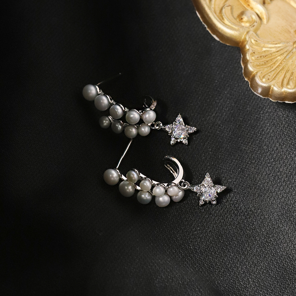 Natural Freshwater Pearl Star Stud Earrings White Gold Elegant Simple Style Women's Jewelry Accessories For Date And Tea Party