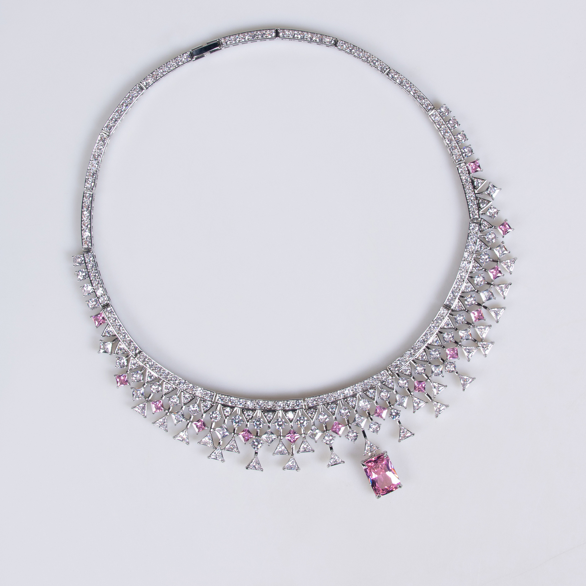 Elegant Zircon Necklace Earring Set Bridal Gown Accessories High-End Jewelry Women's Stylish Floral Pattern Retro Craftsmanship