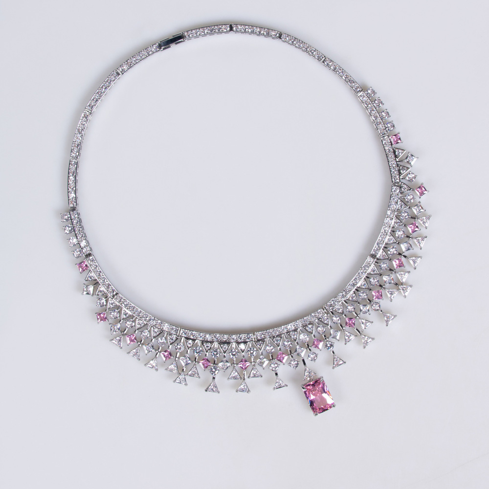 Elegant Zircon Necklace Earring Set Bridal Gown Accessories High-End Jewelry Women's Stylish Floral Pattern Retro Craftsmanship
