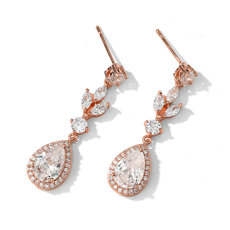 Elegant Long Waterdrop Zircon Earrings For Women Fashionable Classic Bridal Party Dress Jewelry Accessories European Style