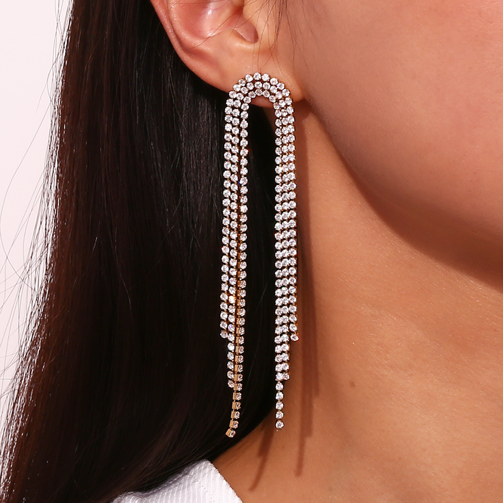 PVD Coated Real Gold Plated Tassel 304 Stainless Steel Classic Style Waterproof Non Tarnish Dangling Earrings