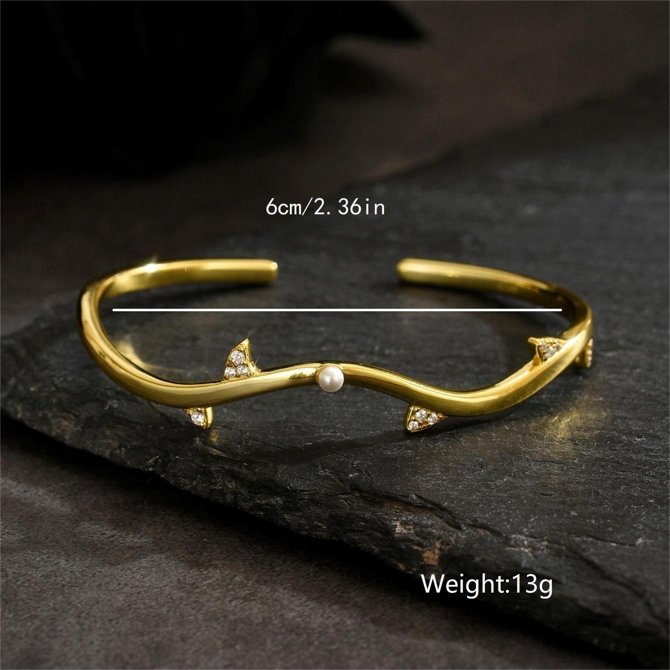 1 Piece Light Luxury Natural Style Leaf-Shaped Women's Open Bracelet With Zirconia Embellishments Suitable For Daily Commuting Jewelry