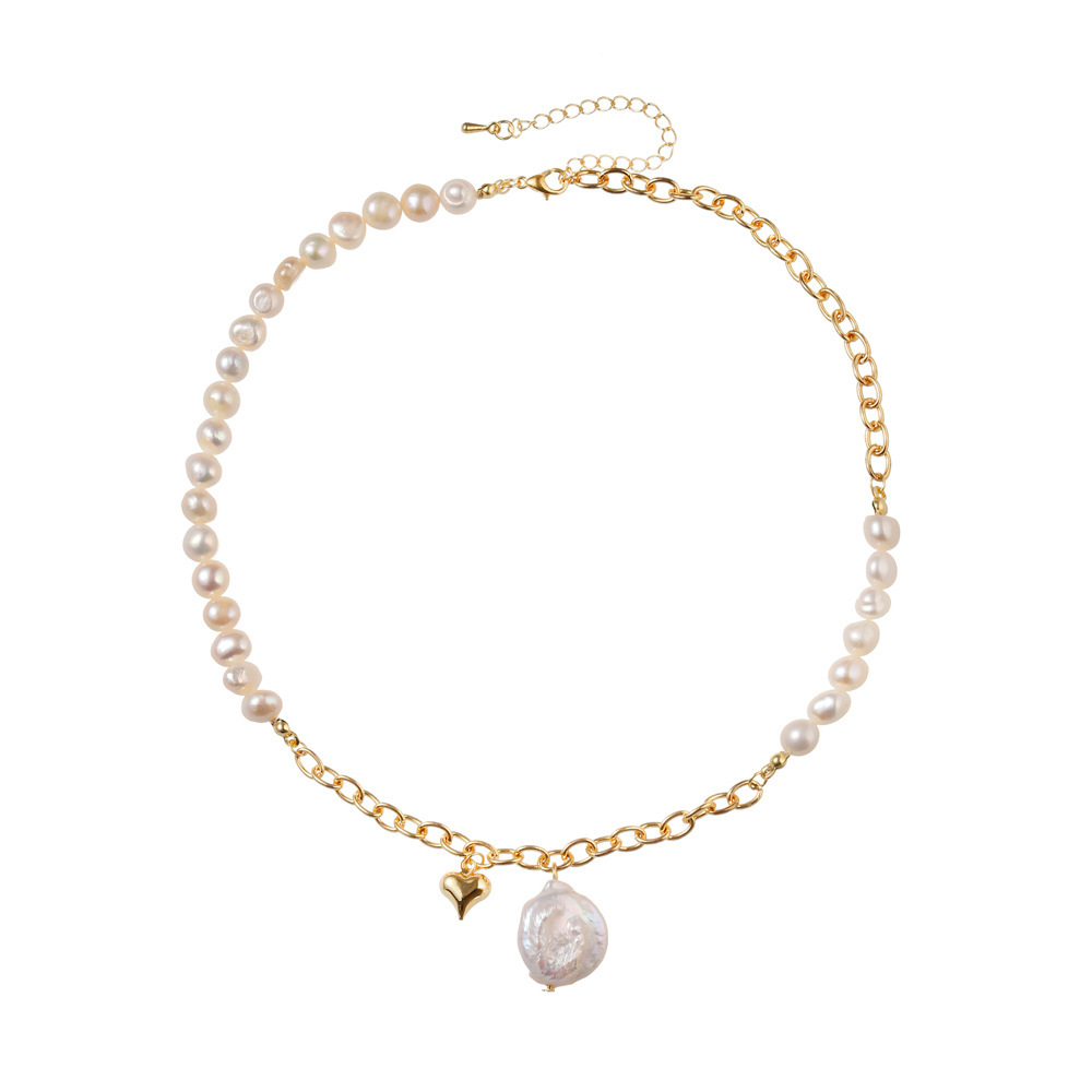 Fashionable Irregular Natural Freshwater Pearl Heart Pendant Necklace Versatile Choker For Women Elegant Geometric Pattern Jewelry