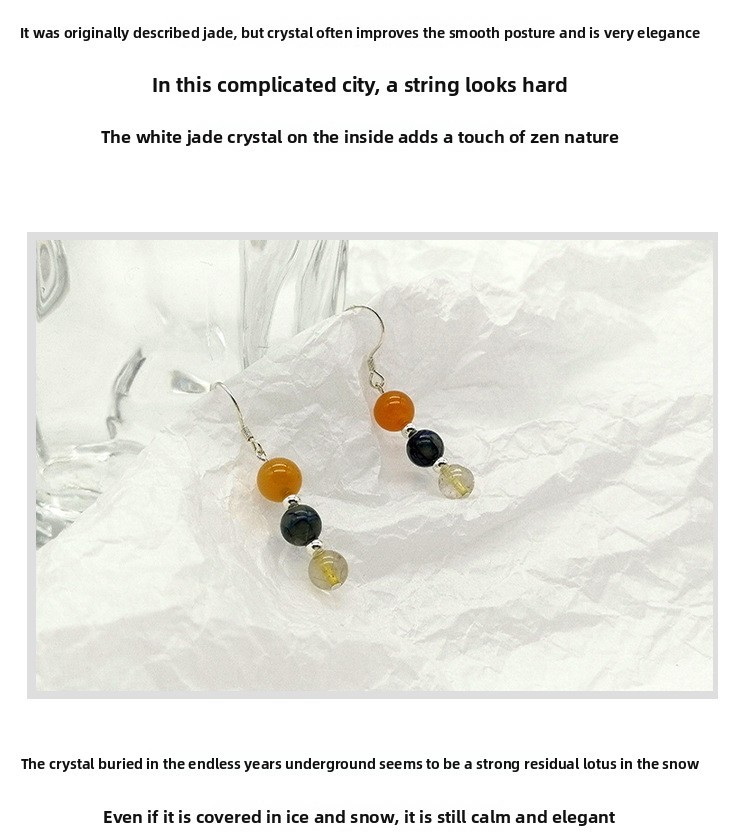 New Chinese Style Colorful Beaded Women's Earrings S925 Silver Studs Geometric Pattern Crystal Simple Design Jewelry Accessories