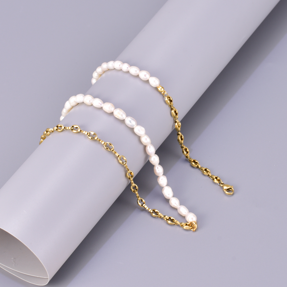 Women's 304 Stainless Steel Titanium Steel Vacuum Plating PVD Coated 18K Gold Plated Beaded Plating Pearl Freshwater Pearl Bracelets Necklace Imitation Pearl Jewelry