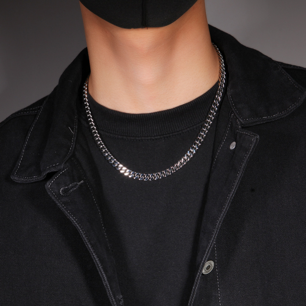 Fashion European And American Hip-Hop Gold-Plated Titanium Steel 6mm Cuban Necklace Men's 316L Stainless Steel Vacuum Electroplated Solid Color Bracelet Fashion Accessories Jewelry