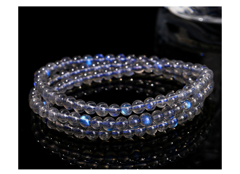 Fashion Multi-Circle Bracelet Natural Blue Light Round Bead Accessories Geometric Pattern Gray Moonstone Multifunctional Jewelry Hand Accessory Unisex