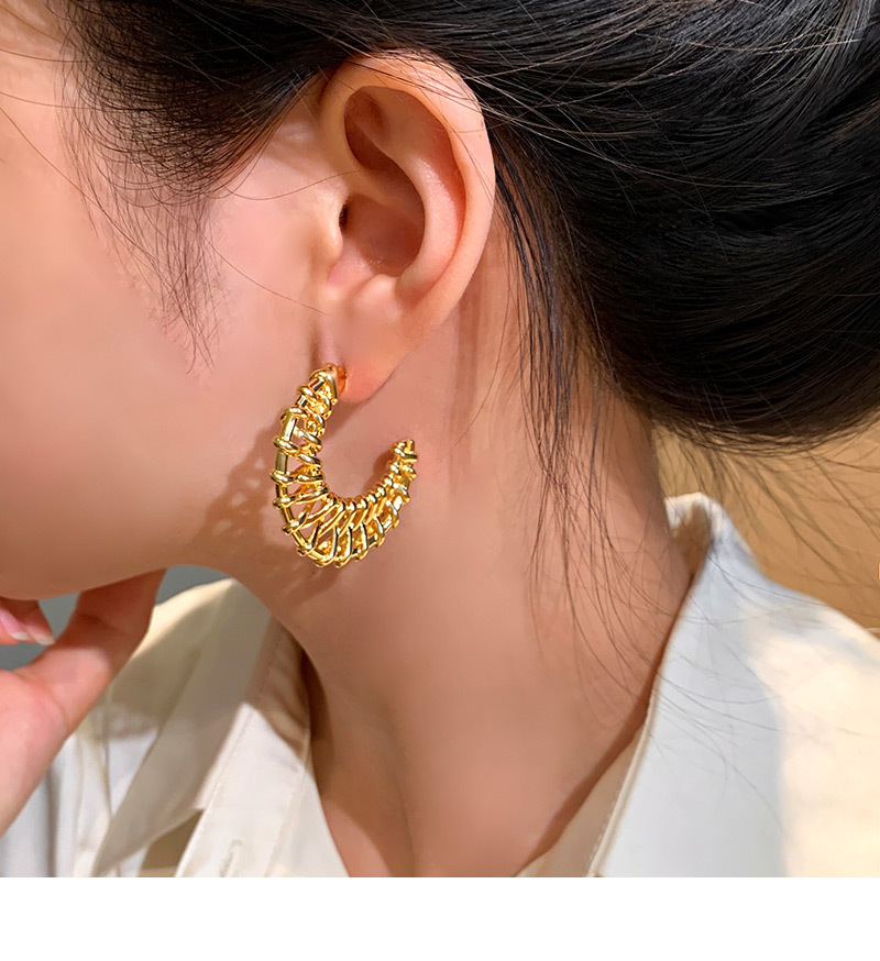 Exaggerated Geometric Weave Metal Silver Earrings Women Luxury Unique High-End Feelings Holiday Style French Vintage Design