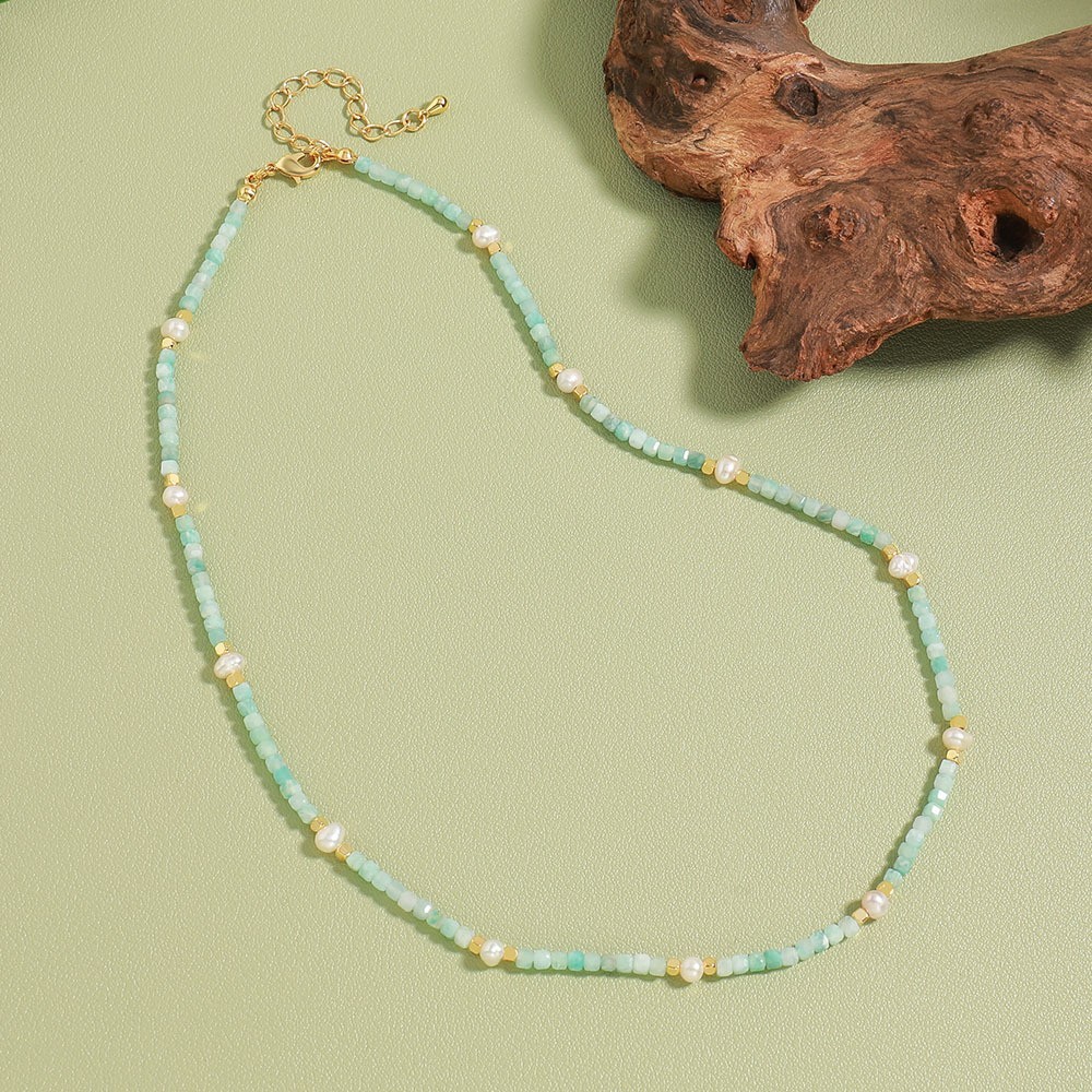 Bohemian Modern Style Classic Style Geometric 18K Gold Plated Natural Stone Freshwater Pearl Copper Wholesale Necklace
