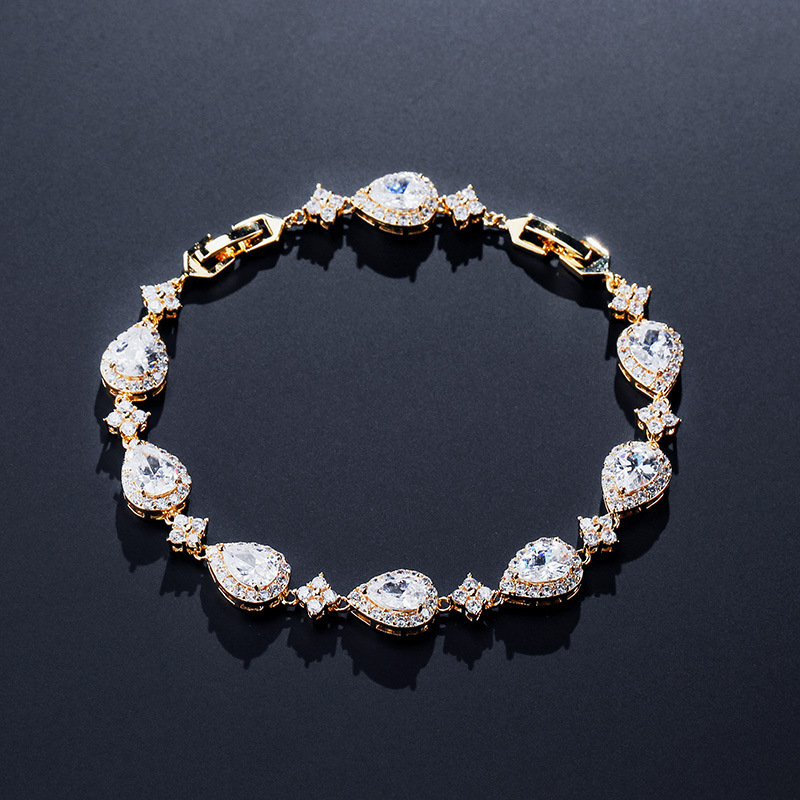 Fashionable Waterdrop Zirconia Bracelet For Women RAKOL Classic European Style Wedding Jewelry Copper Material OL Style