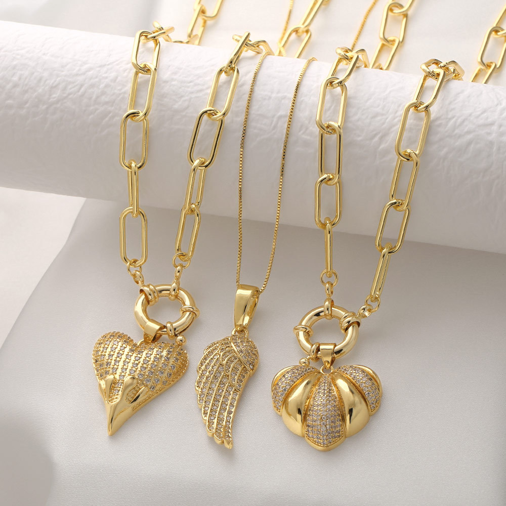 AS Jewelry European And American Cross-Border Hot-Selling Full Zircon Heart Pendant Necklace Copper Gold-Plated Clavicle Chain Nkn97