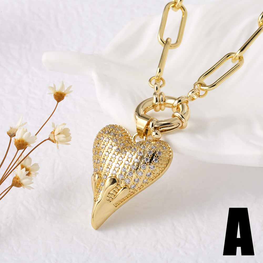 AS Jewelry European And American Cross-Border Hot-Selling Full Zircon Heart Pendant Necklace Copper Gold-Plated Clavicle Chain Nkn97