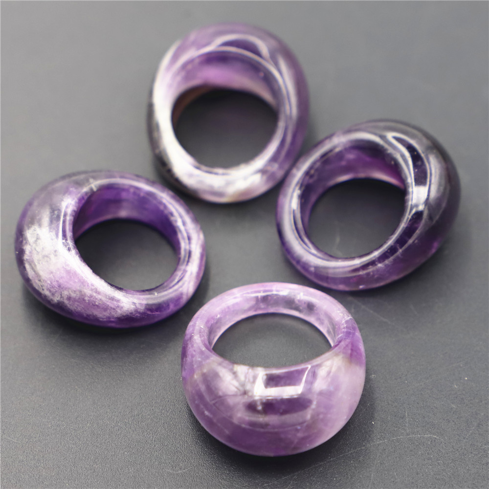 Natural Stone Amethyst Ring Smooth Surface Geometric Pattern Unisex Original Design Crystal Waterdrop Jewelry Accessories