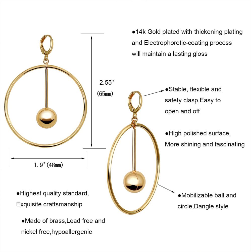 Gold Plated Brass Hollow Oversize Circle Earrings Elegant Simple Design Women's Jewelry Fashionable European Style Ear Cuffs