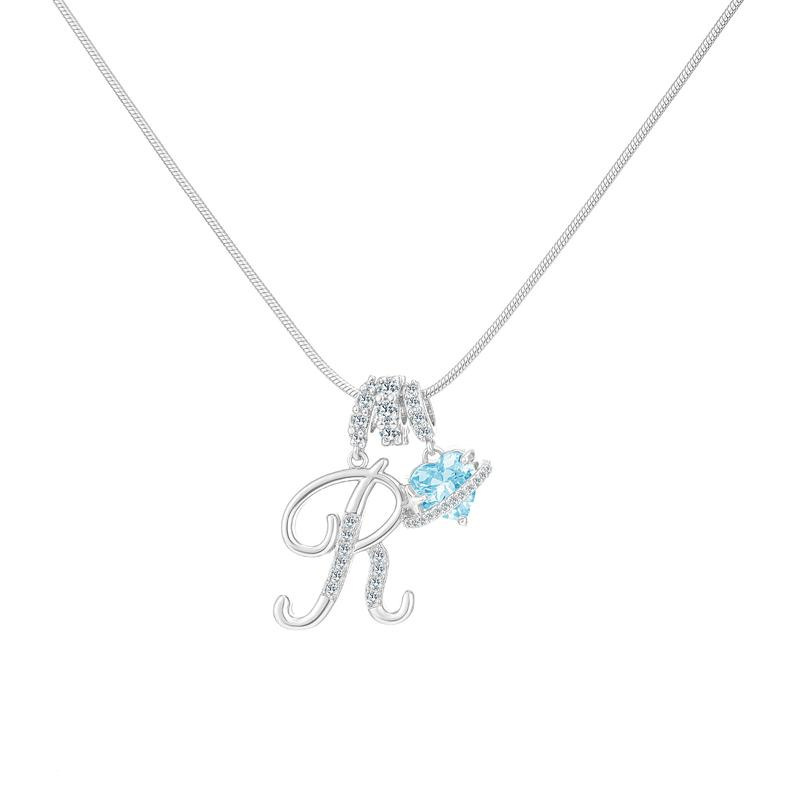 Sweet Heart Letter Pendant Necklace Jewelry Blue Sea Honey Best Friend Series Zircon Fairy Style For Women Copper Material