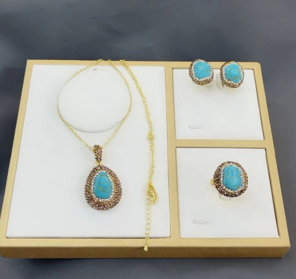 New Natural Turquoise Set  Style Vintage Necklace Earrings Ring Bracelet Jewelry Accessories