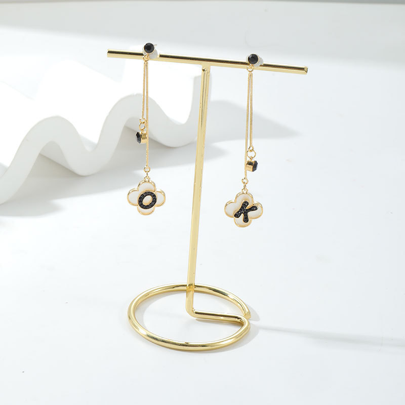 Trendy Long Letter Earrings Women Fashionable Tassel Dangle Studs Face Slimming Elegant Copper Plated Alphabet Jewelry