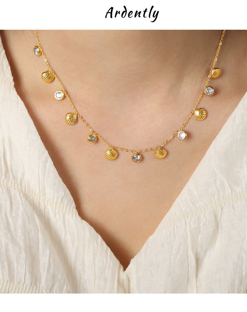 Simple Style Shell Titanium Steel Plating Zircon Women's Necklace
