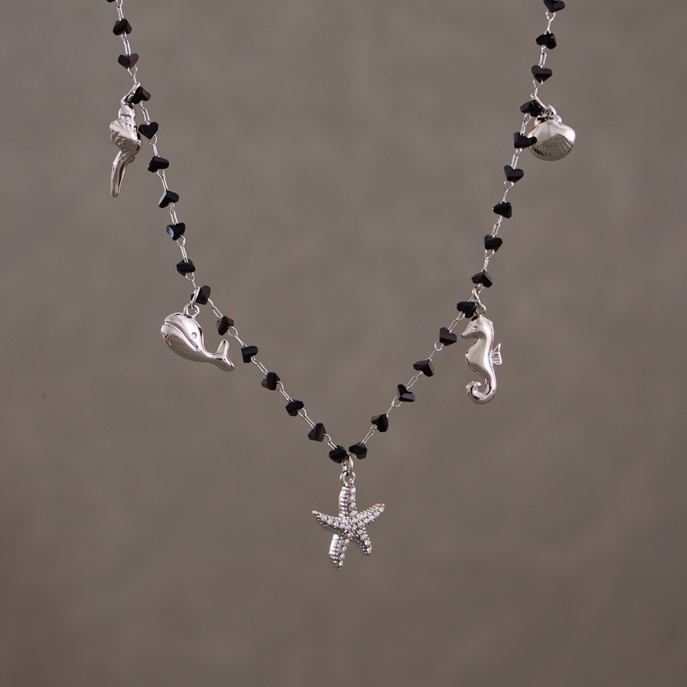 Stainless Steel Starfish Zircon Crystal Stone Beach Vacation Style Necklace Gold Plated DIY Multi Pendant Jewelry Accessories