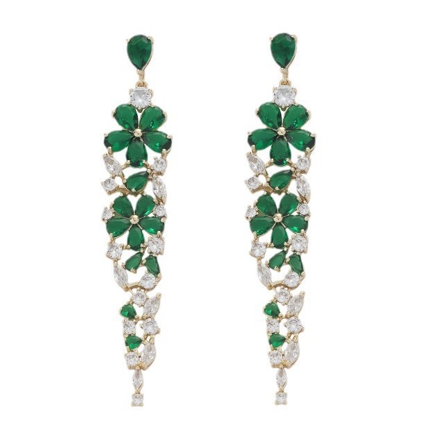 Elegant Long S925 Silver Needle Zircon Leaf Earrings Wedding Bride Jewelry Bohemian Floral Print Fairy Style Women's Accessories