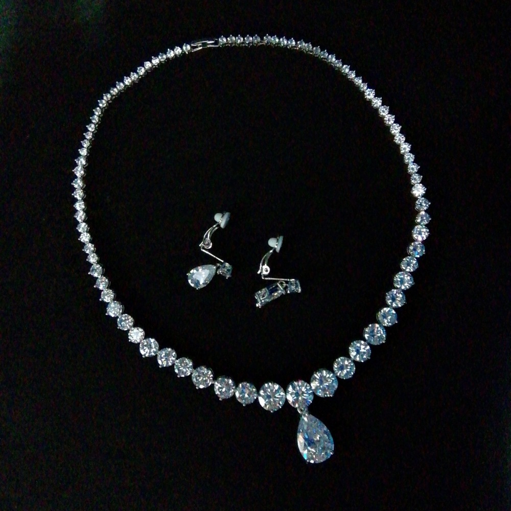 Hot-Selling Necklace Water Drop Zircon Earrings Set Bridal Jewelry Birthday Party Banquet Accessories Wholesale
