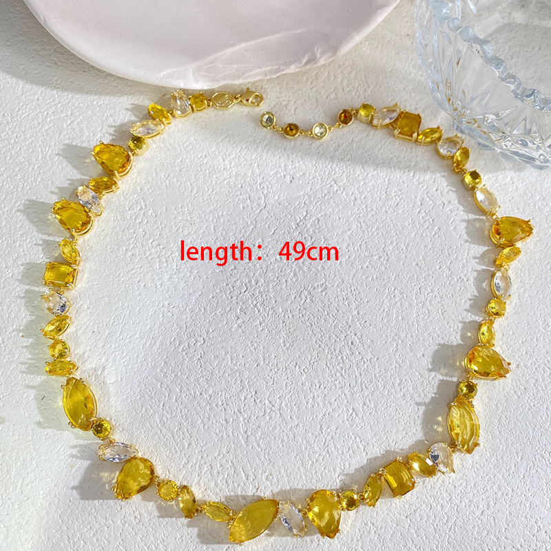 Fashionable Luxury Full Diamond Yellow Crystal Zircon Necklace Colorful Clavicle Chain Gema Series Geometric Pattern Gold Plated