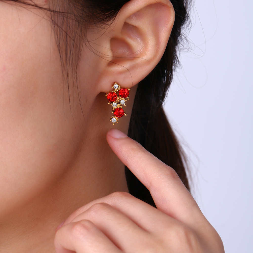 Fashionable Red Cherry Titanium Steel Earrings Women's Exquisite Design Luxury Light Earring Jewelry Accessories