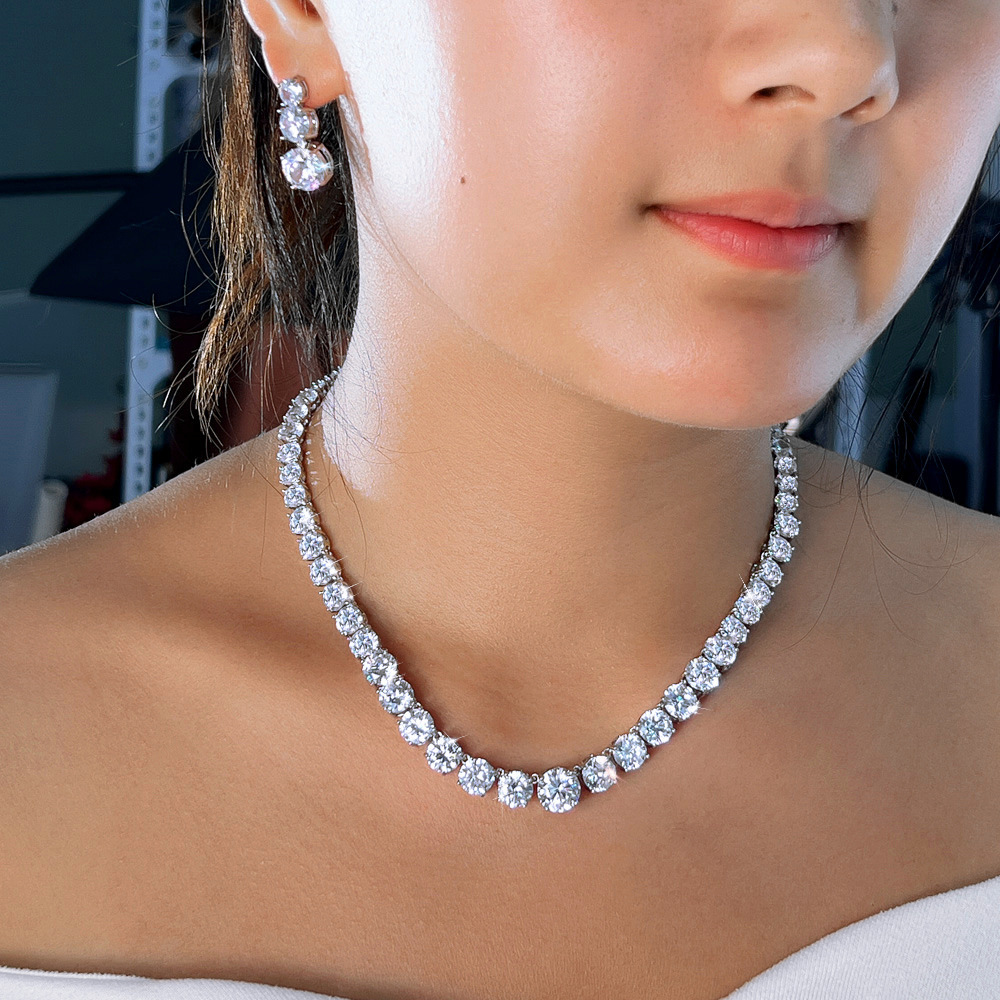 Fashionable Copper Zirconia Jewelry Set Necklace And Earrings Bridal Gown Dinner Party Glowing Wedding Dress Jewelry For Women