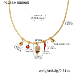 P1253- Gold Bell Zircon Necklace 40+5cm