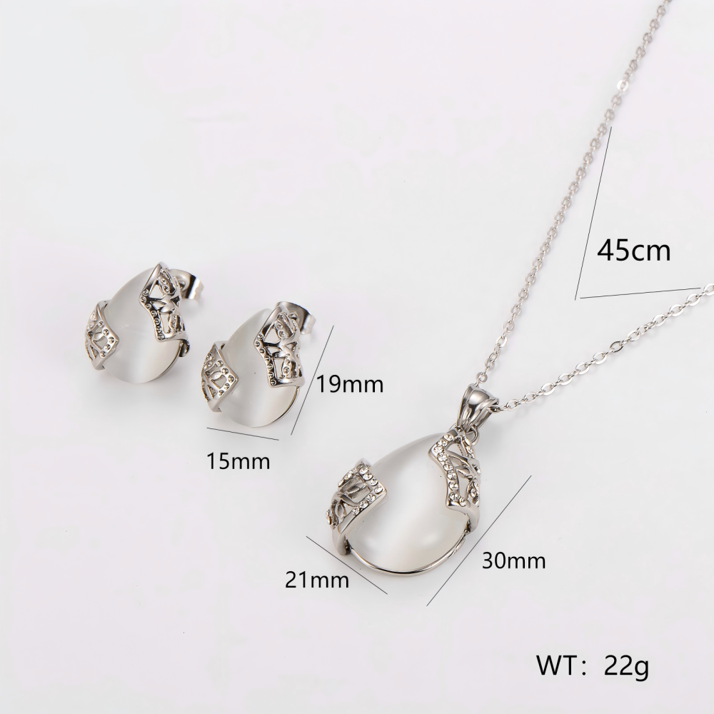 AML Fashionable Temperament 304 Stainless Steel Diamond-Studded Water Drop Necklace Earring Set Accessories